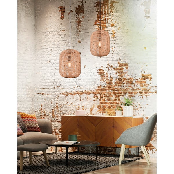 Jasnobrązowa lampa wisząca z tekstylnym kloszem ø 25 cm Runa – Trio-image-4