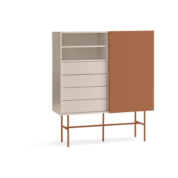Ceglasto-beżowa wysoka komoda z drzwiami przesuwnymi 120x140 cm Nube – Teulat-image-3