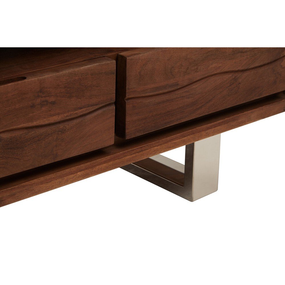 Szafka pod TV z litego drewna akacjowego w ciemnym naturalnym kolorze 140x52x50 cm Simla – Premier Housewares (zdjęcie 7)