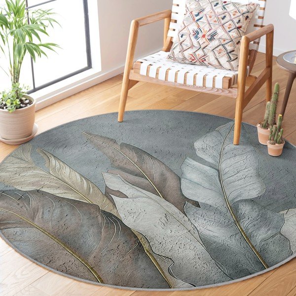 Zielono-szary okrągły dywan odpowiedni do prania ø 150 cm Dusty Leaves – Mila Home-image-2