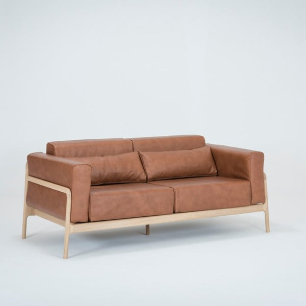 Karmelowa sofa z bawolej skóry z konstrukcją z litego drewna dębowego Gazzda Fawn, 180 cm-image-3