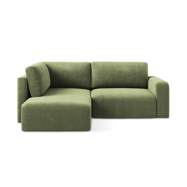 Zielony rozkładany/ze schowkiem narożnik z tkaniny szenilowej (lewostronny/w kształcie litery L) Kona – Makamii