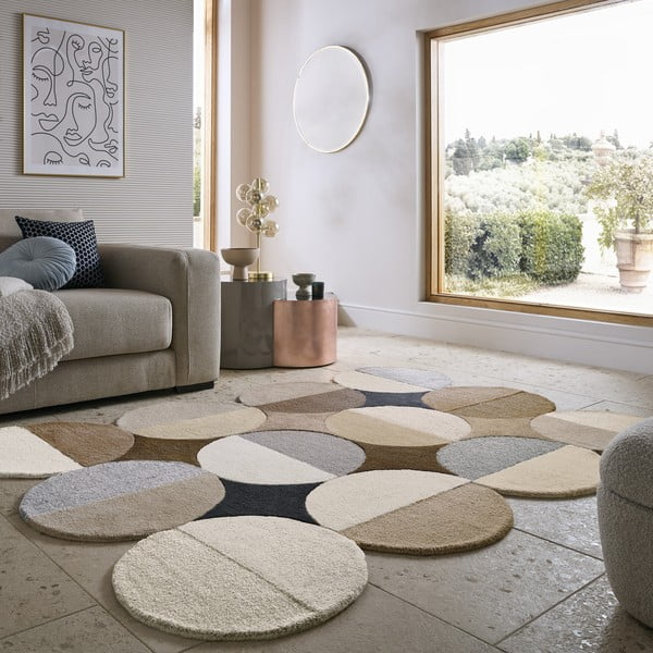 Szarobeżowy wełniany dywan tkany ręcznie 160x230 cm Mia Ellipse – Flair Rugs-image-1