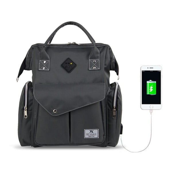 Antracytowy plecak dla mam z USB My Valice HAPPY MOM Baby Care Backpack-image-4