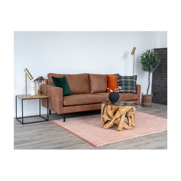 Brązowy okrągły stolik ze szklanym blatem ø 60 cm Grand Canyon – House Nordic-image-4
