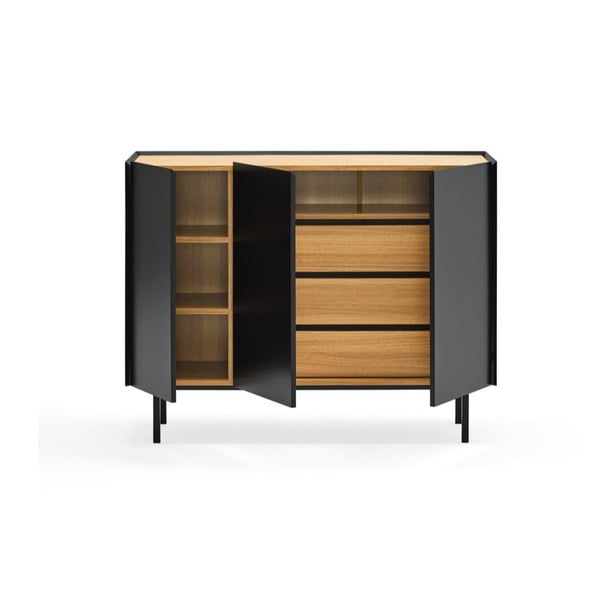 Czarno-naturalna niska komoda w dekorze dębu 110x85 cm Arista – Teulat-image-4