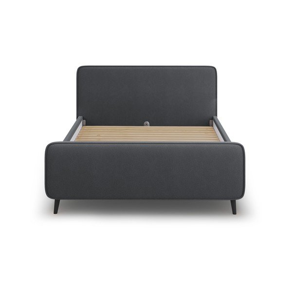 Ciemnoszare tapicerowane łóżko dwuosobowe ze stelażem 180x200 cm Kaia – Micadoni Home-image-2