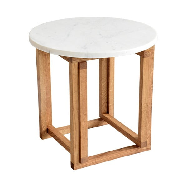 Biały stolik marmurowy z dębową konstrukcją RGE Accent, ⌀ 50 cm