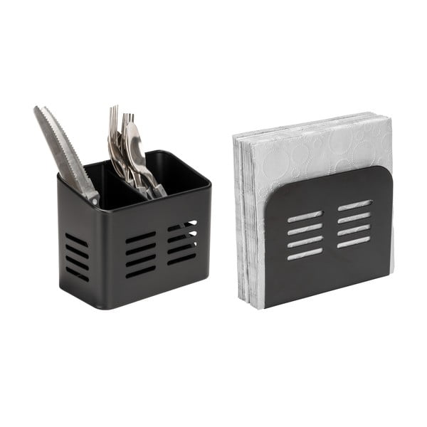 Metalowe stojaki na sztućce i serwetki zestaw  2 szt. Black Outdoor Kitchen Baco – Wenko