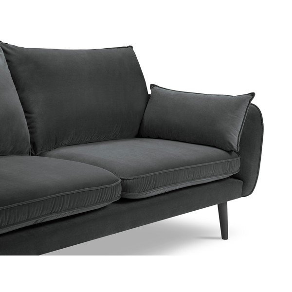 Ciemnoszara aksamitna sofa z czarnymi nogami Kooko Home Lento, 198 cm-image-1