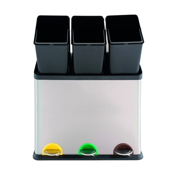 Stalowy kosz na śmieci 3x20 l do segregacji odpadów/z pedałem w kolorze matowego srebra   Tri Selectif – MSV-image-2