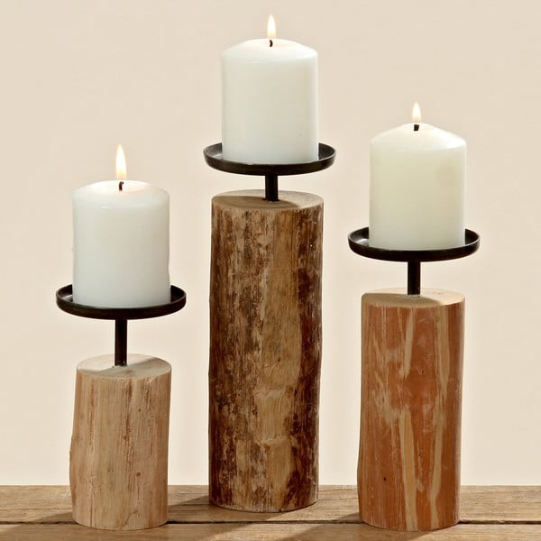 Zestaw 3 świeczników z drewna eukaliptusowego Boltze Tempe