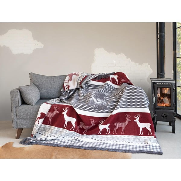 Czerwona/szara narzuta 150x200 cm – Mila Home-image-2