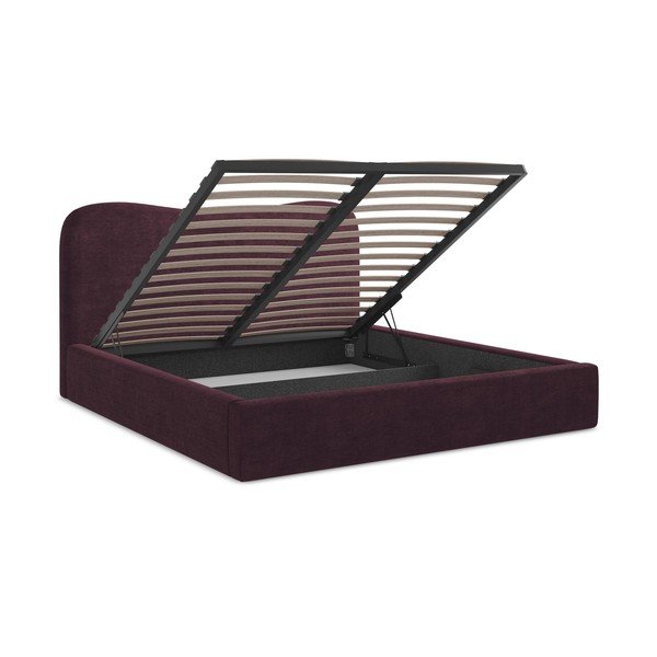 Ciemnofioletowe tapicerowane łóżko dwuosobowe ze schowkiem ze stelażem 160x200 cm Kahai – Makamii-image-3