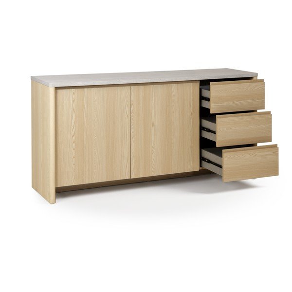 Biała/w jasnym naturalnym kolorze komoda w dekorze dębu 163x80x45 cm Dore – Marckeric-image-4