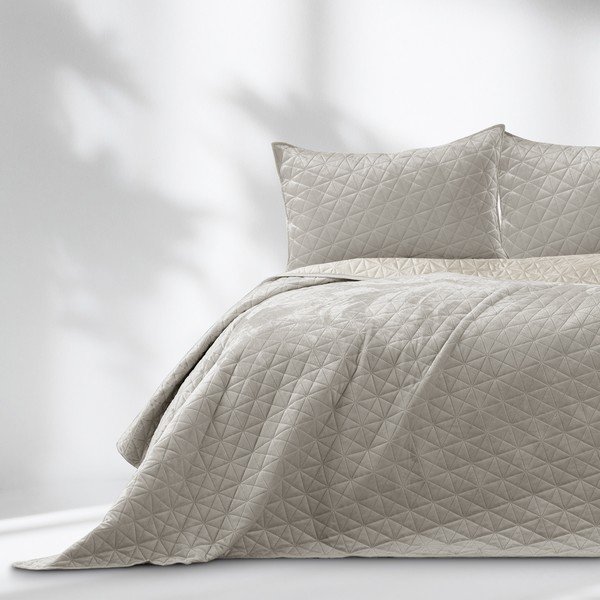 Szarobeżowa aksamitna narzuta pikowana 220x240 cm Laila – Restilo-image-2