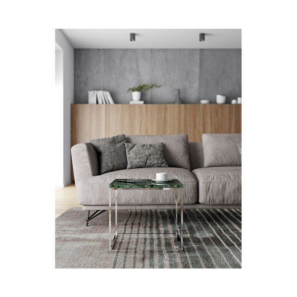 Zielony stolik marmurowy z chromowanymi nogami TemaHome Gleam, 50x50 cm-image-2