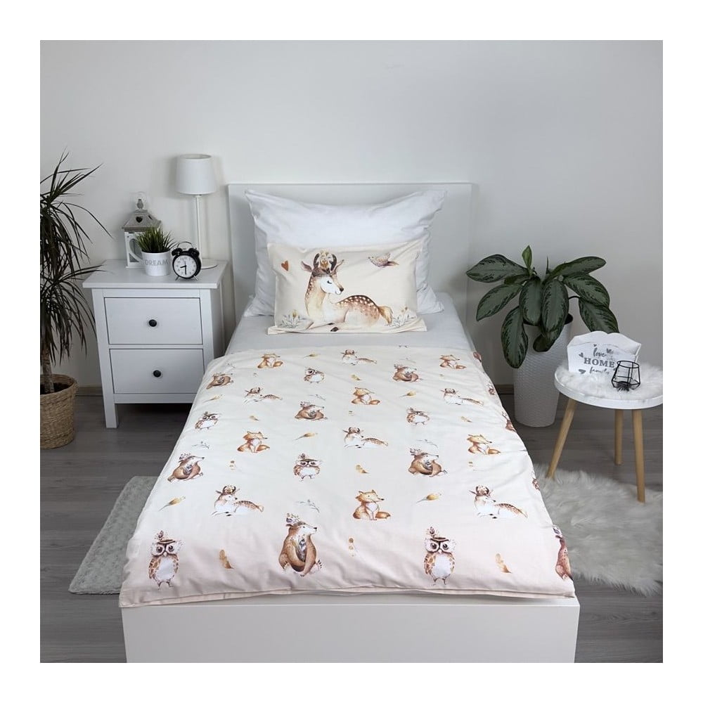 Beżowa bawełniana pościel dziecięca do łóżeczka 100x135 cm Animals "Woodland" – Jerry Fabrics (zdjęcie 3)