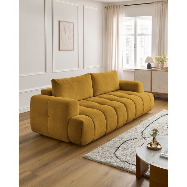 Musztardowa rozkładana/ze schowkiem sofa 251 cm Fuji – Bobochic Paris-image-1