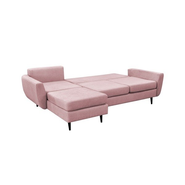 Jasnoróżowy narożnik rozkładany lewostronny z czarnymi nogami Mazzini Sofas Hortensia-image-4