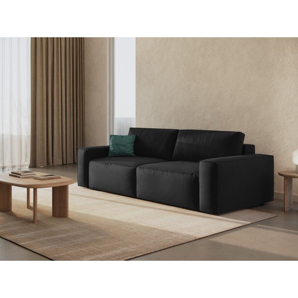 Czarna aksamitna rozkładana/ze schowkiem sofa 247 cm Jodie – Micadoni -image-1