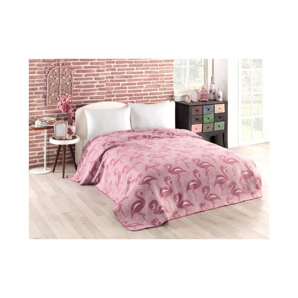 Różowa kołdra z dodatkiem bawełny Cihan Bilisim Tekstil Flamingo, 180x220 cm