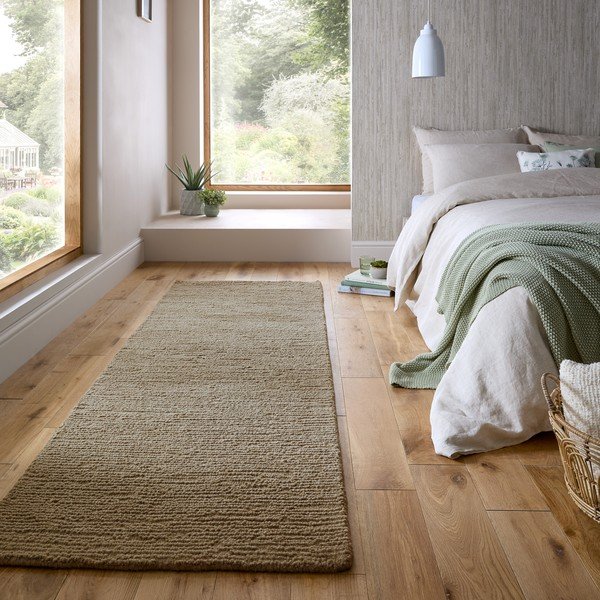 Wełniany chodnik tkany ręcznie w kolorze khaki 80x230 cm Harris Boucle – Flair Rugs-image-1