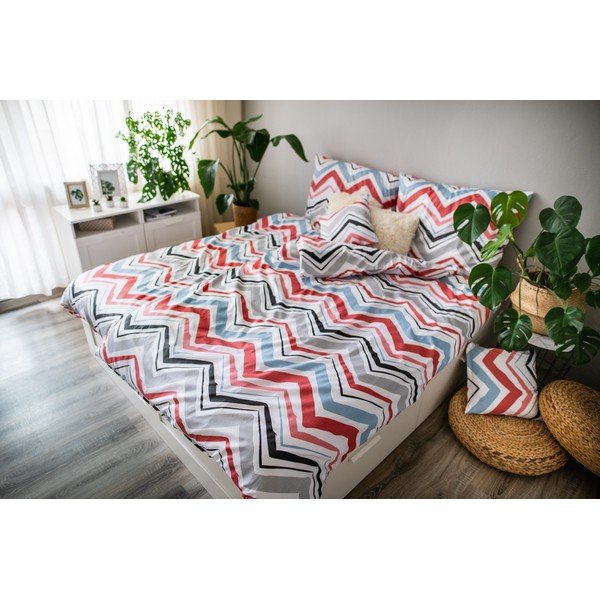 Niebieska/szara pościel jednoosobowa z satyny bawełnianej 3-częściowa 140x200 cm Marina – JAHU collections-image-3