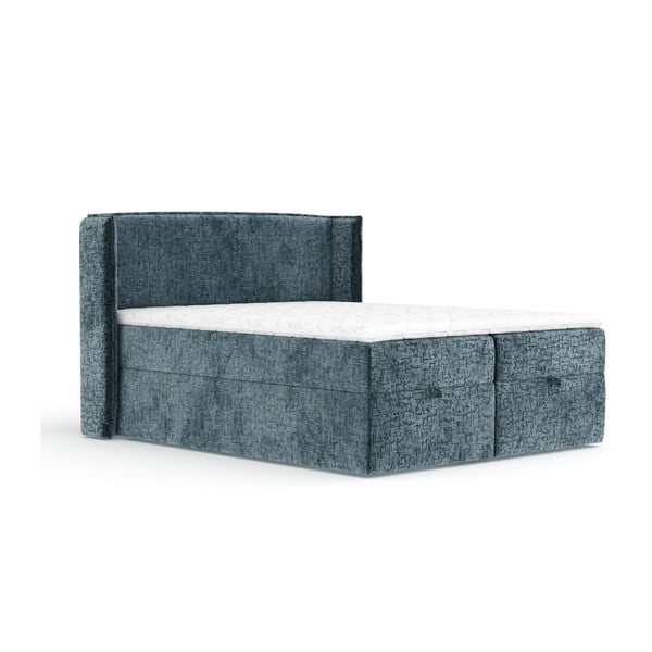 Niebieskie łóżko boxspring ze schowkiem 200x200 cm Passion – Maison de Rêve