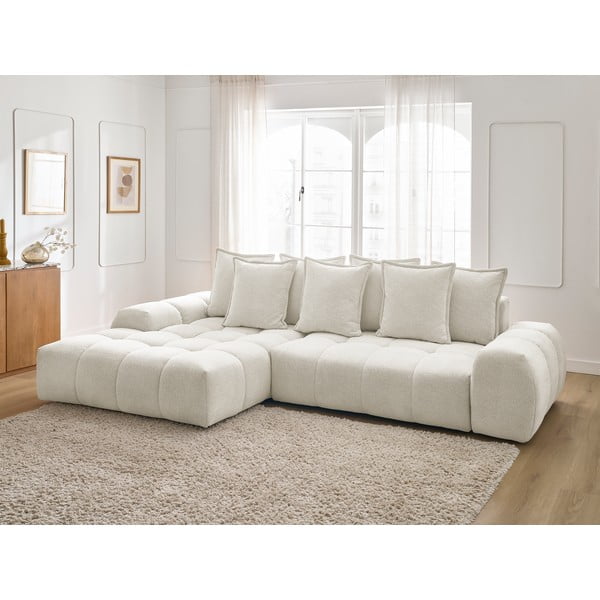 Biały rozkładany/ze schowkiem narożnik z tkaniny szenilowej (lewostronny/z szezlongiem) Everest – Bobochic Paris-image-1