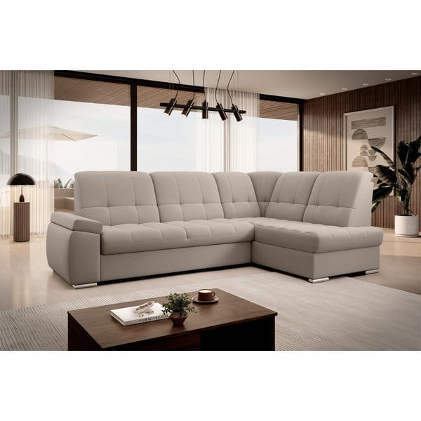 Beżowy aksamitny rozkładany/ze schowkiem narożnik (prawostronny/w kształcie litery L) Sado – ELTAP-image-4