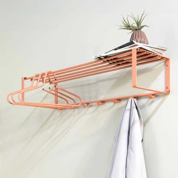 Łososiowy metalowy wieszak ścienny z półką 100 cm Rex – Spinder Design-image-1
