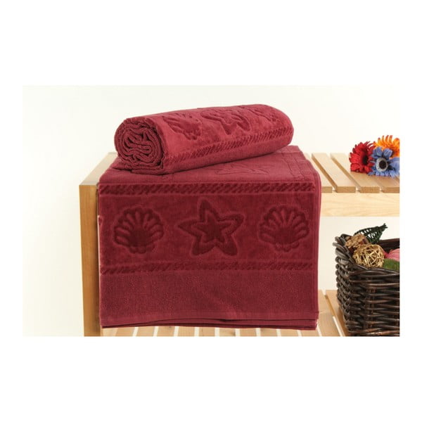 Zestaw 2 ciemnoczerwonych ręczników Akdeniz, 70x140 cm