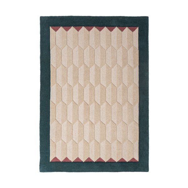 Wełniany dywan tkany ręcznie w naturalnym kolorze/zielononiebieski 120x170 cm Apex Border Wool – Flair Rugs