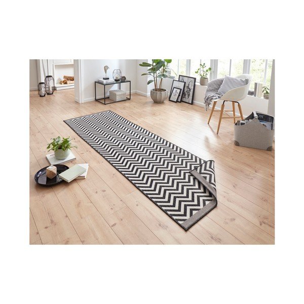 Czarno-kremowy wytrzymały chodnik dwustronny Bougari Twin Supreme Mismo, 80x350 cm-image-1