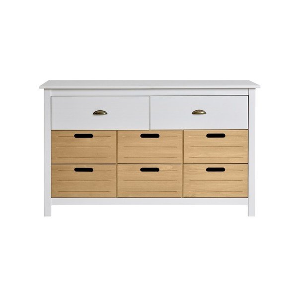 Biała komoda z litego drewna sosnowego z 8 szufladami Marckeric Ibiza