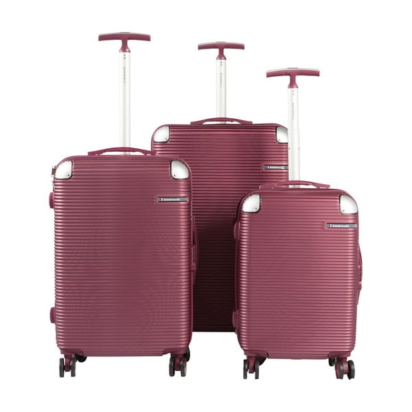 Komplet 3 ciemnoczerwonych walizek podróżnych na kółkach Travel World