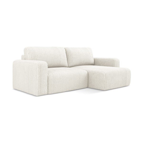 Kremowy sztruksowy rozkładany/ze schowkiem narożnik (prawostronny/z szezlongiem) Kona – Makamii-image-2