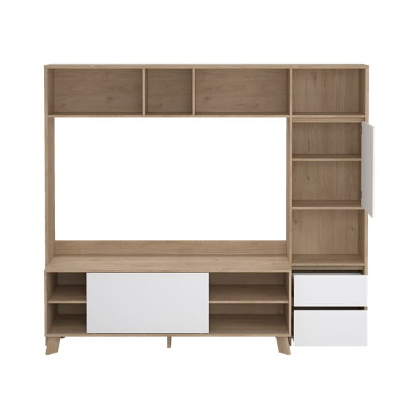 Biało-naturalny zestaw pod TV w dekorze dębu 209x183x48 cm Next – Tvilum-image-4