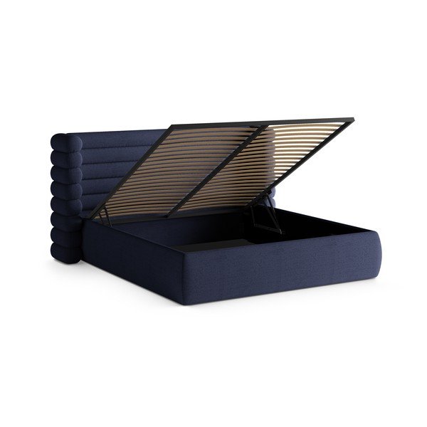 Niebieskie tapicerowane łóżko dwuosobowe ze schowkiem i stelażem 200x200 cm Mount – Micadoni -image-2