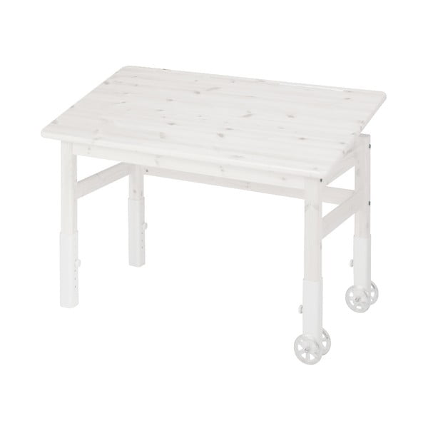 Białe biurko z drewna sosnowego z regulowanym blatem Flexa Elegant