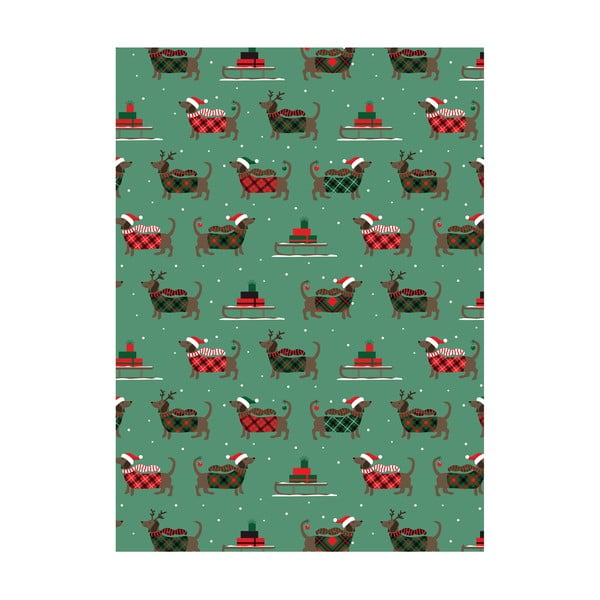 5 arkuszy zielonego papieru do pakowania prezentów eleanor stuart Christmas Dogs, 50x70 cm