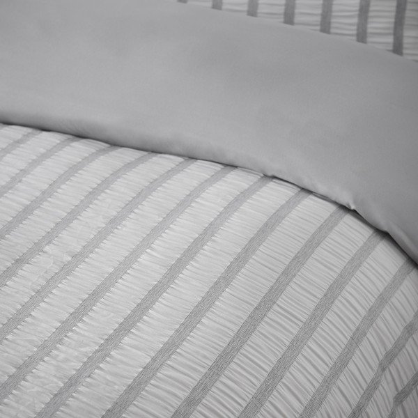 Szara pościel dwuosobowa 3-częściowa 200x200 cm So Soft Seersucker Stripe – Catherine Lansfield-image-3