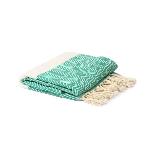 Zielono-biały ręcznik hammam Spa Time Zig, 95x180 cm