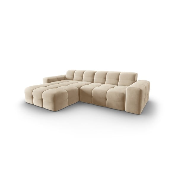 Beżowy aksamitny narożnik (lewostronny) Kendal – Micadoni Home-image-3