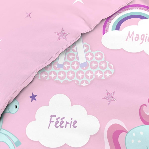 Różowa bawełniana pościel dziecięca jednoosobowa 140x200 cm Licorne – douceur d'intérieur-image-3