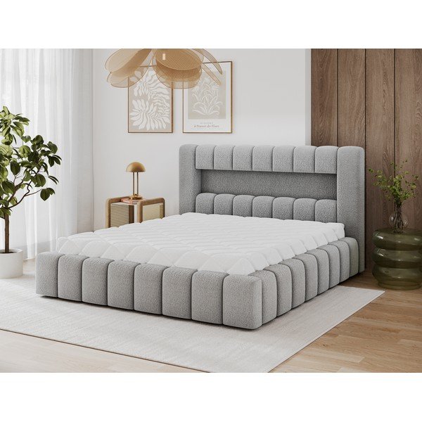 Szare tapicerowane łóżko dwuosobowe ze schowkiem ze stelażem 140x200 cm Lamica – ELTAP-image-4