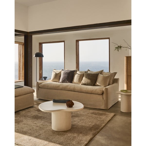 Beżowa lniana sofa 230 cm Zenira – Kave Home-image-1