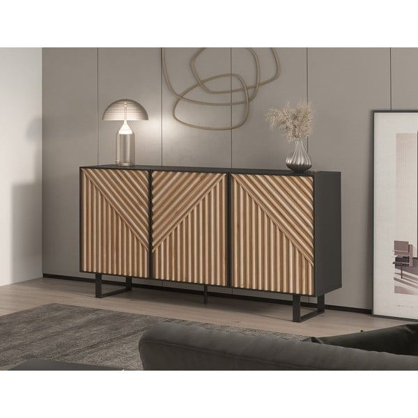 Czarno-naturalna komoda w dekorze dębu 151x80x40 cm Alana – Marckeric-image-1