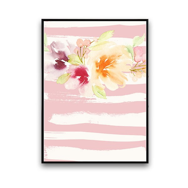 Plakat z kwiatami, różowo-białe tło, 30 x 40 cm